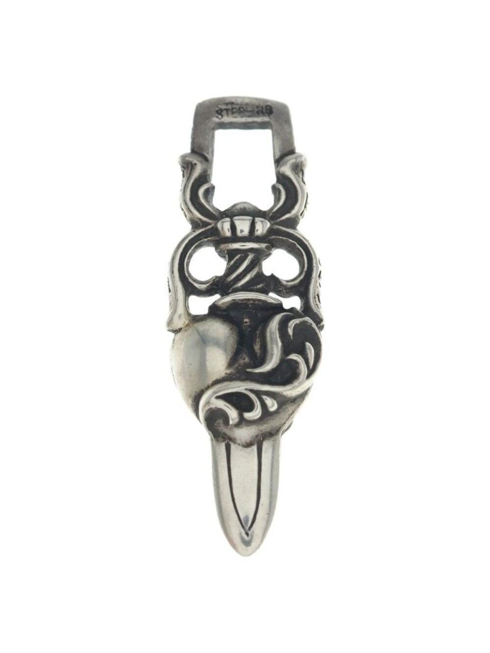 Chrome Hearts Dagger Heart Daga Pendant Top Silver